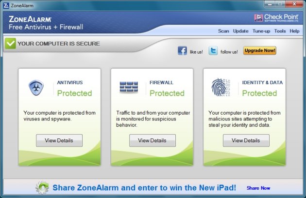interface zone alarm gratis virusscanner